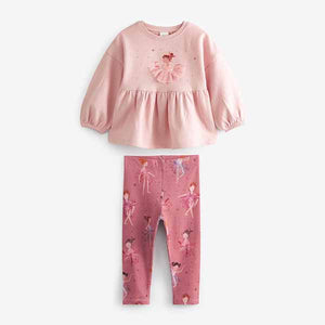 Mid Pink Ballet Long Sleeve Cotton Top and Legging Set (3mths-6yrs)