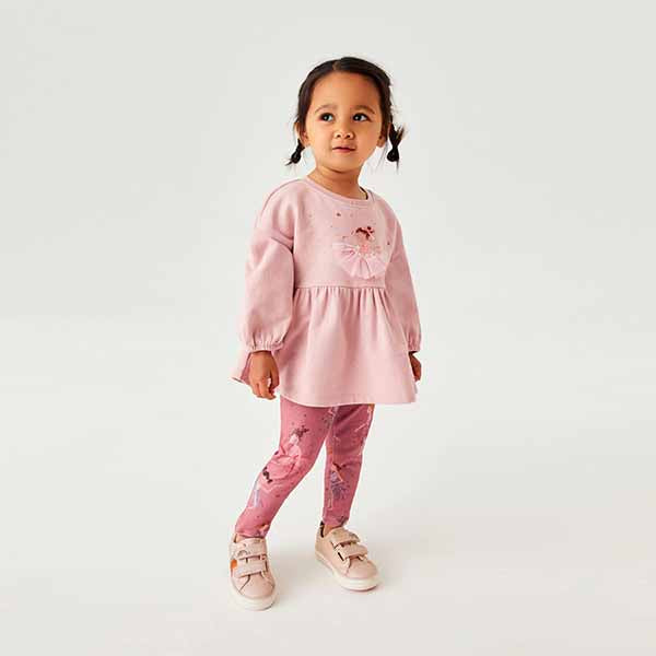 Mid Pink Ballet Long Sleeve Cotton Top and Legging Set (3mths-6yrs)
