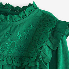 Load image into Gallery viewer, Green Lace Trim Cotton Blouse (3mths-6yrs)
