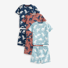 Load image into Gallery viewer, Blue/Orange/Green Dino 3 Pack Short Pyjamas (9mths-10yrs)
