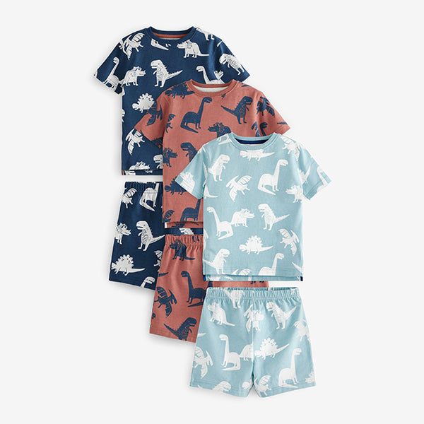 Blue/Orange/Green Dino 3 Pack Short Pyjamas (9mths-10yrs)