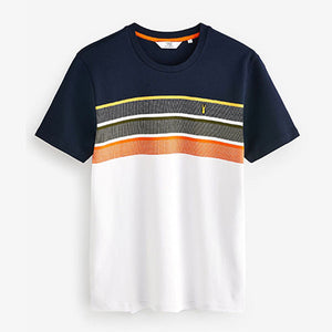White/Navy Orange Block Soft Touch T-Shirt