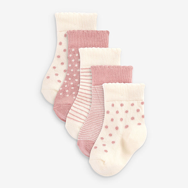 Pink Spot Baby 5 Pack Socks (0mths-2yrs)