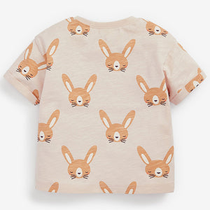 Neutral Bunny All Over Print Short Sleeve Cotton T-Shirt (3mths-6yrs)