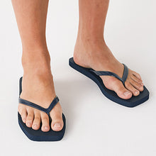 Load image into Gallery viewer, Navy Blue Square Toe Flip Flops
