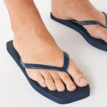 Load image into Gallery viewer, Navy Blue Square Toe Flip Flops
