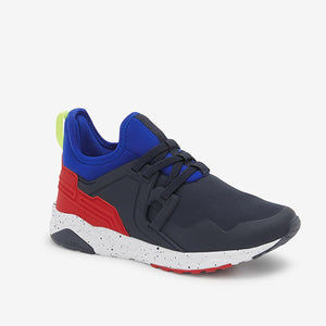 Navy Blue/ Red Elastic Lace Trainers (Older Boys)