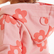 Load image into Gallery viewer, Pink Retro Flower Jersey Zip Through Hoodie (3mths-5yrs)
