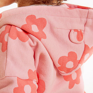 Pink Retro Flower Jersey Zip Through Hoodie (3mths-5yrs)