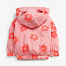 Load image into Gallery viewer, Pink Retro Flower Jersey Zip Through Hoodie (3mths-5yrs)
