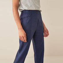 Load image into Gallery viewer, Navy Blue Linen Blend Taper Trousers
