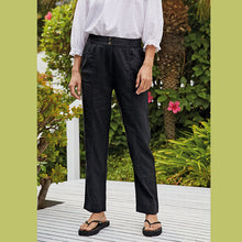 Load image into Gallery viewer, Black Linen Blend Taper Trousers
