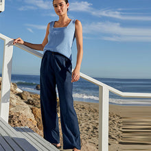 Load image into Gallery viewer, Navy Blue Linen Blend Wide Leg Trousers
