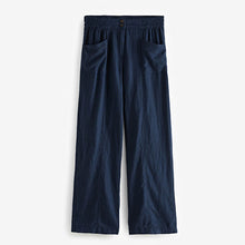 Load image into Gallery viewer, Navy Blue Linen Blend Wide Leg Trousers
