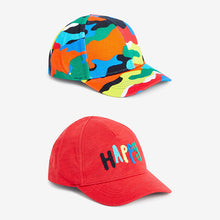 Load image into Gallery viewer, Red Happy /Camo  2 Pack Caps (3mths-6yrs)
