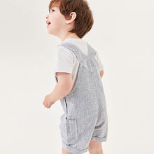 Load image into Gallery viewer, Blue Linen Stripe Dungaree &amp; T-Shirt Set (3mths-5yrs)
