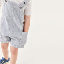 Load image into Gallery viewer, Blue Linen Stripe Dungaree &amp; T-Shirt Set (3mths-5yrs)
