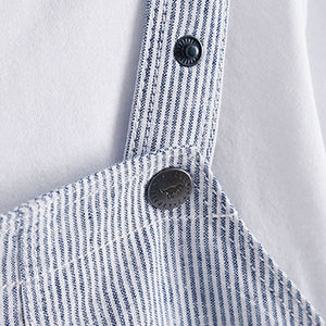 Blue Linen Stripe Dungaree & T-Shirt Set (3mths-5yrs)