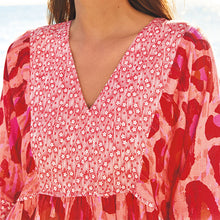Load image into Gallery viewer, Pink Spliced Pink Linen Blend Kaftan Summer Dress
