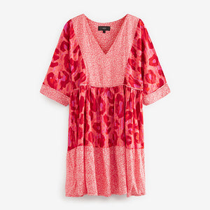 Pink Spliced Pink Linen Blend Kaftan Summer Dress