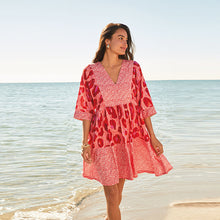 Load image into Gallery viewer, Pink Spliced Pink Linen Blend Kaftan Summer Dress
