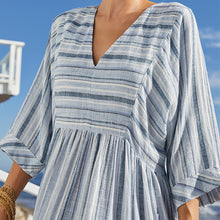 Load image into Gallery viewer, Blue Stripe Linen Blend Kaftan Summer Dress
