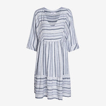 Load image into Gallery viewer, Blue Stripe Linen Blend Kaftan Summer Dress
