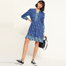 Load image into Gallery viewer, Blue Floral Print Long Sleeve Mini Dress
