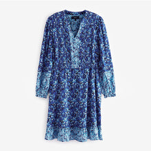 Load image into Gallery viewer, Blue Floral Print Long Sleeve Mini Dress

