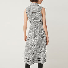 Load image into Gallery viewer, Mono Black/ White Print Linen Blend Sleeveless Summer Shirt Dress
