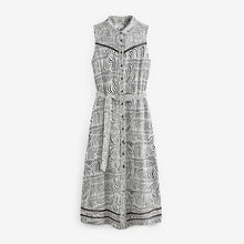 Load image into Gallery viewer, Mono Black/ White Print Linen Blend Sleeveless Summer Shirt Dress
