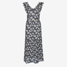Load image into Gallery viewer, Navy Blue Floral V-Neck Midi Dress
