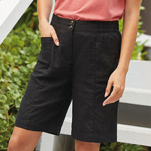 Load image into Gallery viewer, Black Linen Blend Knee Shorts
