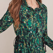 Load image into Gallery viewer, Green Animal Tie Waist Midi Shirt Dress
