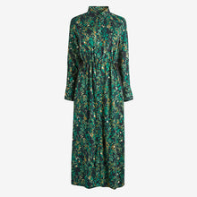 Load image into Gallery viewer, Green Animal Tie Waist Midi Shirt Dress
