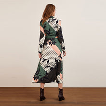 Load image into Gallery viewer, Spliced Print Belted Midi Shirt Dress
