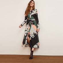 Load image into Gallery viewer, Spliced Print Belted Midi Shirt Dress

