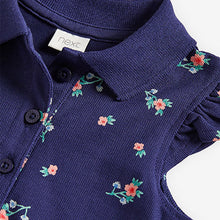 Load image into Gallery viewer, Navy Blue Floral Pique Polo Dress (3mths-6yrs)
