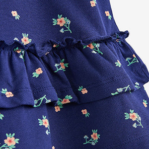 Navy Blue Floral Pique Polo Dress (3mths-6yrs)