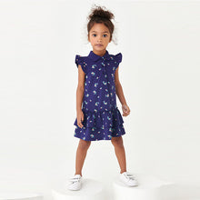 Load image into Gallery viewer, Navy Blue Floral Pique Polo Dress (3mths-6yrs)
