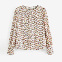 Load image into Gallery viewer, Cream Feather Print Long Sleeve Deep Cuff Top
