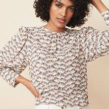 Load image into Gallery viewer, Cream Feather Print Long Sleeve Deep Cuff Top
