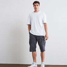 Load image into Gallery viewer, Charcoal Grey Long Length Belted Cargo Shorts
