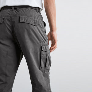 Charcoal Grey Long Length Belted Cargo Shorts
