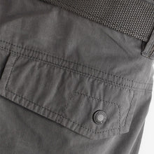 Load image into Gallery viewer, Charcoal Grey Long Length Belted Cargo Shorts
