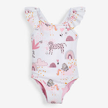 Load image into Gallery viewer, White/Pink Frill Sleeved Swimsuit (3mths-12yrs)
