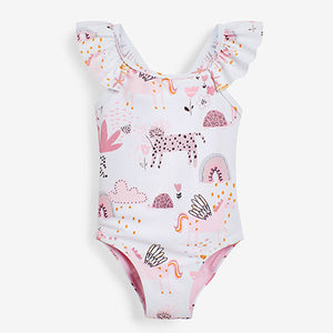 White/Pink Frill Sleeved Swimsuit (3mths-12yrs)