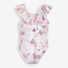 Load image into Gallery viewer, White/Pink Frill Sleeved Swimsuit (3mths-12yrs)
