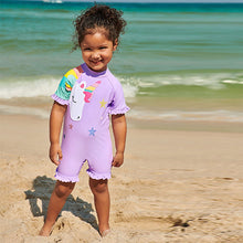 Load image into Gallery viewer, Lilac Purple Applique Character Swimsuit (3mths-6yrs)
