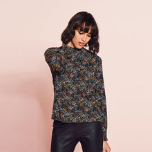 Load image into Gallery viewer, Multi Ditsy Floral Smock Neck Long Sleeve Top
